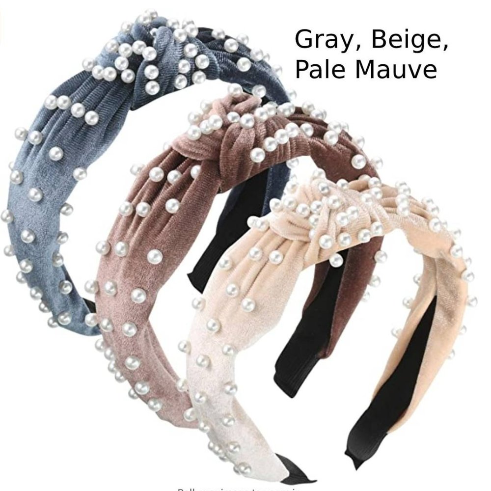 3 Pieces Pearls Headband -- Velvet Twisted Pearls